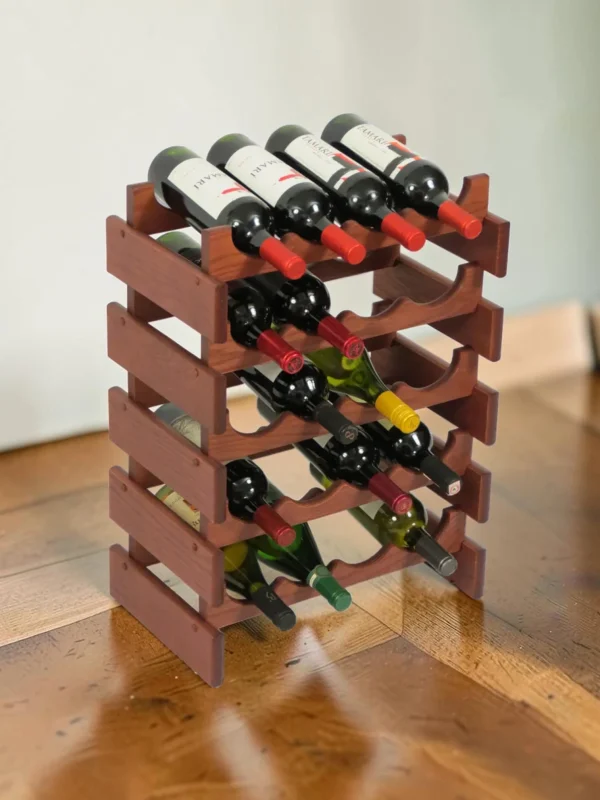 Solid Oak 20 Bottle Stackable Wine Rack, Modular Wood Storage Organizer, 17.75" W x 23.75" H