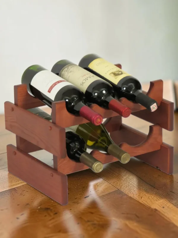 Shelvino Solid Oak 6-Bottle Stackable Wine Rack - Modular Countertop & Cellar Storage System