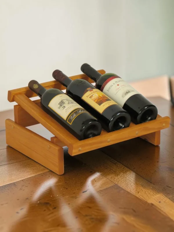 Shelvino Solid Oak 3-Bottle Wine Rack, Stackable Modular Storage for Countertop and Cellar, 14" W x 12.875" D x 6.5" H