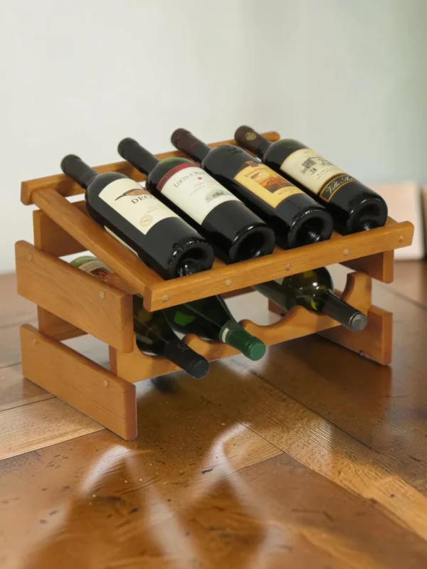 Shelvino 8-Bottle Stackable Wine Rack, Solid Oak Modular Display Stand, 17.625" W x 12.875" D x 11.75" H