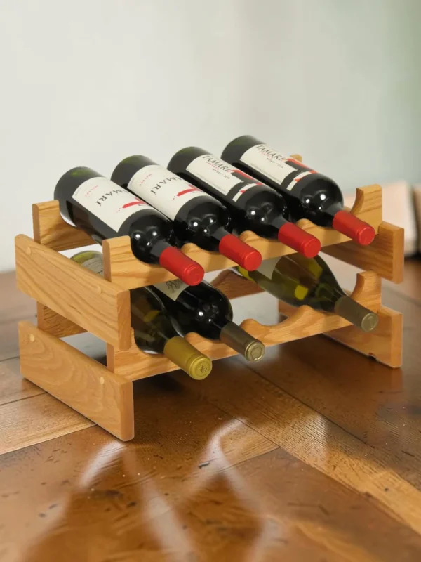 Shelvino Solid Oak 8 Bottle Wine Rack, Stackable Modular Storage for Countertop or Cellar, 4 Colors