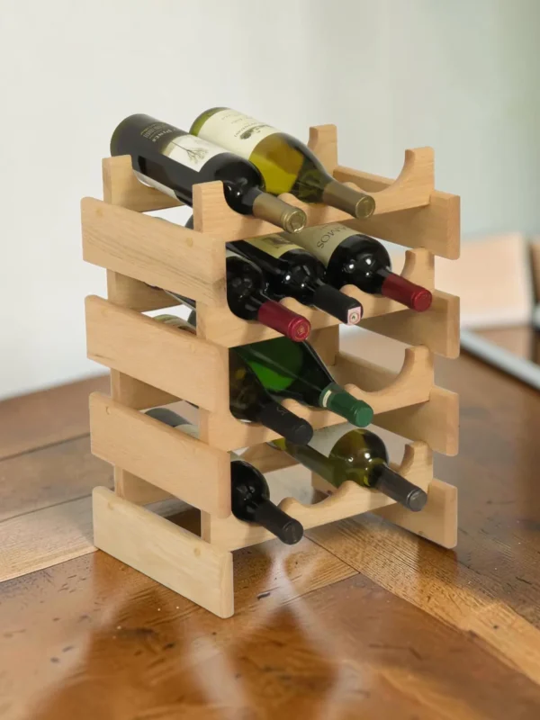Solid Oak 12 Bottle Wine Rack - Stackable Modular Storage Organizer (4 Colors)
