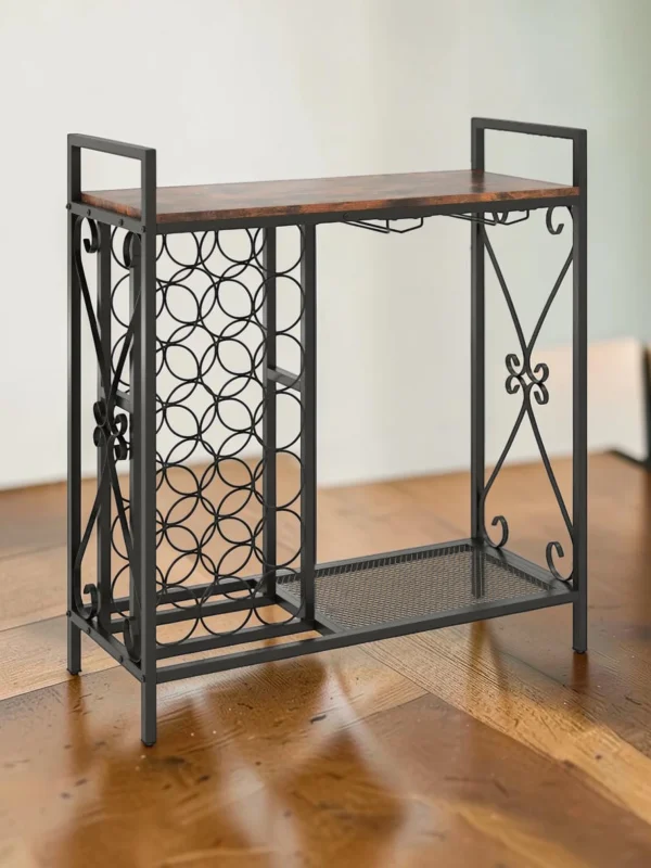 21 Bottle Wine Rack Freestanding Floor Wine Organizer with Glass Holder and Metal Storage Shelf