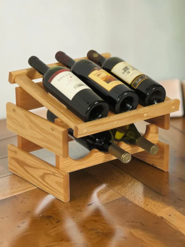 Shelvino 6 Bottle Stackable Wine Rack, Solid Oak Wood Modular Countertop Storage, Natural Finish, 14" W x 12.875" D x 11.75" H