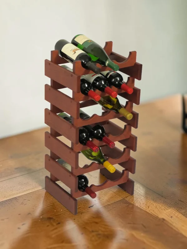 Shelvino 18-Bottle Modular Wine Rack, Solid Oak Wood, Stackable Storage System, 14" W x 10.75" D x 28.375" H