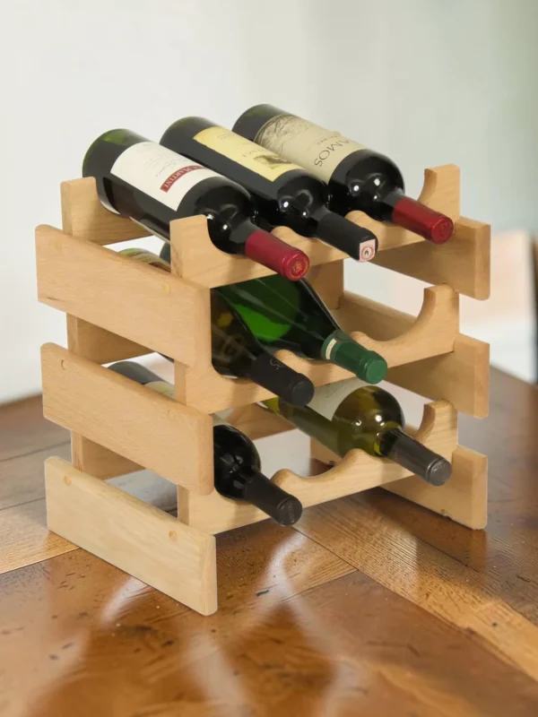 Solid Oak 9 Bottle Wine Rack Modular Stackable Storage System (4 Colors)