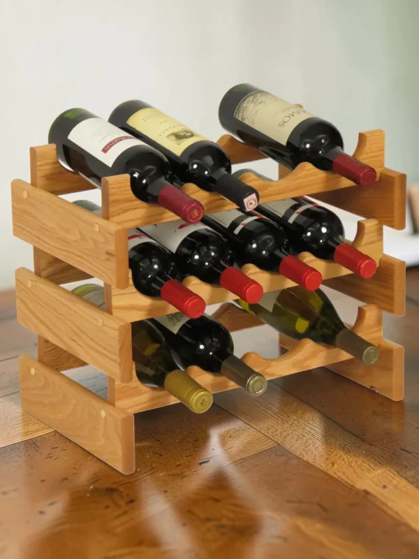 Shelvino Solid Oak 12-Bottle Wine Rack, Stackable Modular Storage System, 17.75 x 10.75 x 14.5 Inches