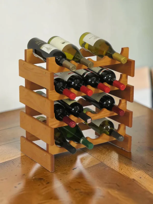 Solid Oak 16-Bottle Modular Wine Rack - Stackable Countertop Storage in 4 Finishes