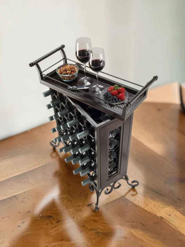 Silvano 25-Bottle Wine Rack, Stackable Metal & Wood Storage Organizer, Antique Bronze, 25.8"W x 13.5"D x 30.1"H