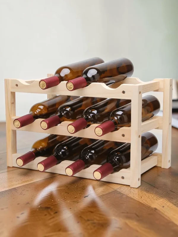 Shelvino 12-Bottle Wine Rack, Solid Wood Stackable Display Shelf, European Style, 46x24x28cm