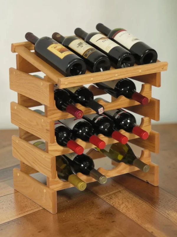 Shelvino 16-Bottle Stackable Wine Rack, Solid Oak Modular Display Stand, 17.6" W x 16.4" H