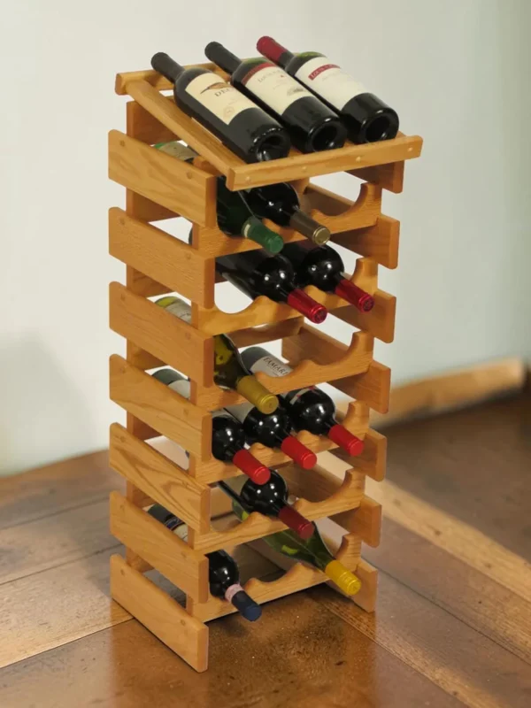 Shelvino 21 Bottle Modular Wine Rack, Solid Oak Wood Stackable Display Stand, 14" W x 33" H