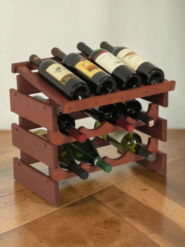 Shelvino Solid Oak 12-Bottle Modular Wine Rack, Stackable Countertop Storage, 4 Color Options