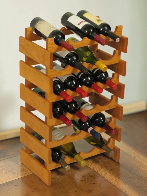 Shelvino 24-Bottle Modular Wine Rack, Solid Oak Stackable Storage, Natural Finish, 17.6" W x 28.4" H