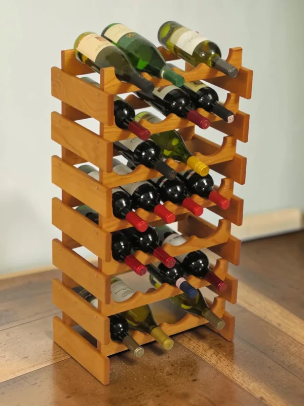 Shelvino 28-Bottle Solid Oak Wine Rack, Modular Stackable Storage System, 4 Colors
