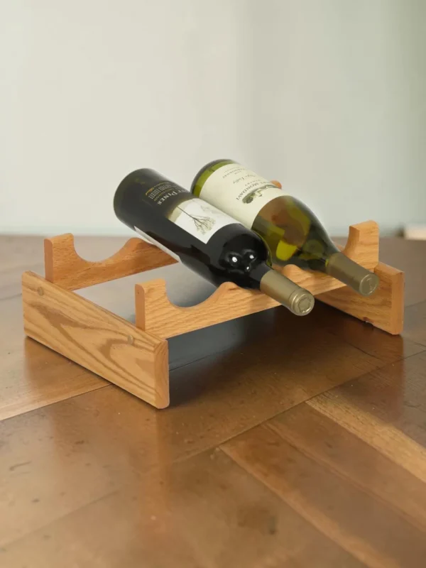 Shelvino Solid Oak 3-Bottle Wine Rack, Stackable Modular Design, Natural Finish, 14" W x 10.75" D