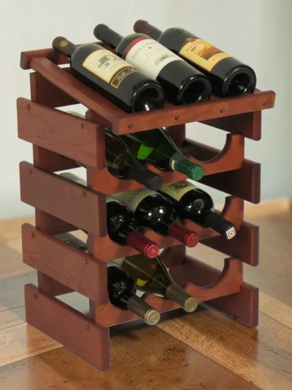 Shelvino 12-Bottle Stackable Wine Rack, Solid Oak Modular Storage Stand, 14" W x 21" H